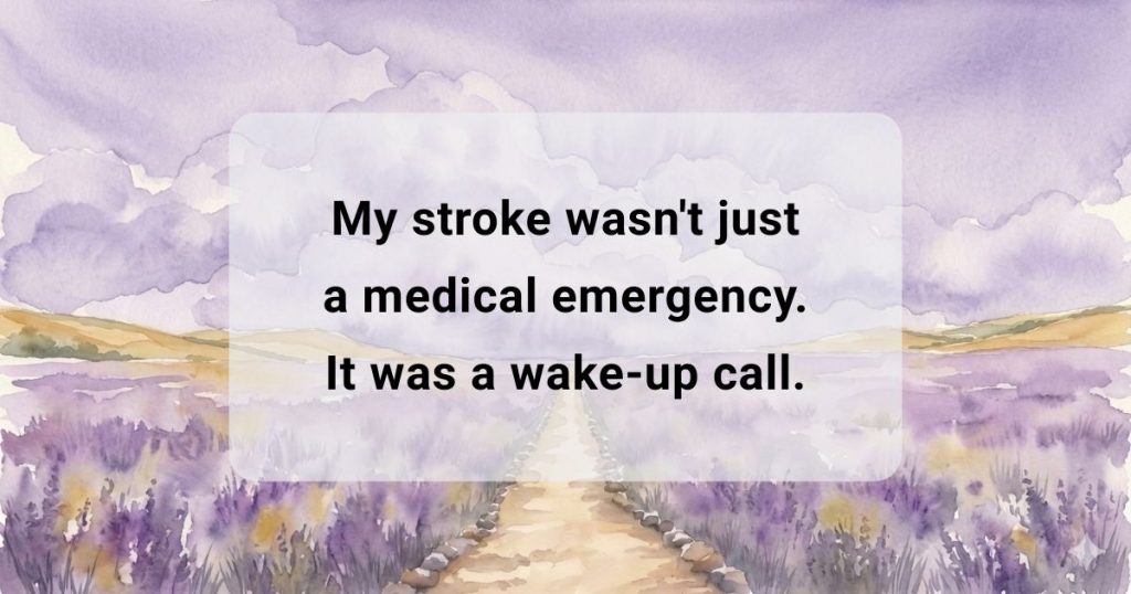 Deep purple watercolor wash background with text warning caregivers about ignoring stress.