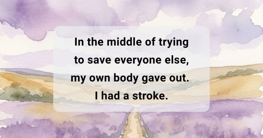 Soft purple watercolor abstract background with a powerful quote about setting health boundaries as a caregiver.