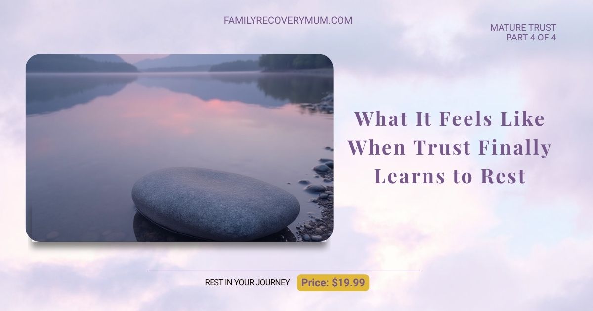 Photo of still water reflecting a calm sky, symbolizing trust that has learned to rest